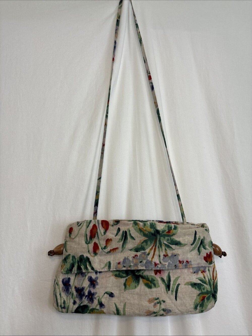 Vintage Carpetbags Of America Floral Tropical Pattern Linen Boho Crossbody Purse